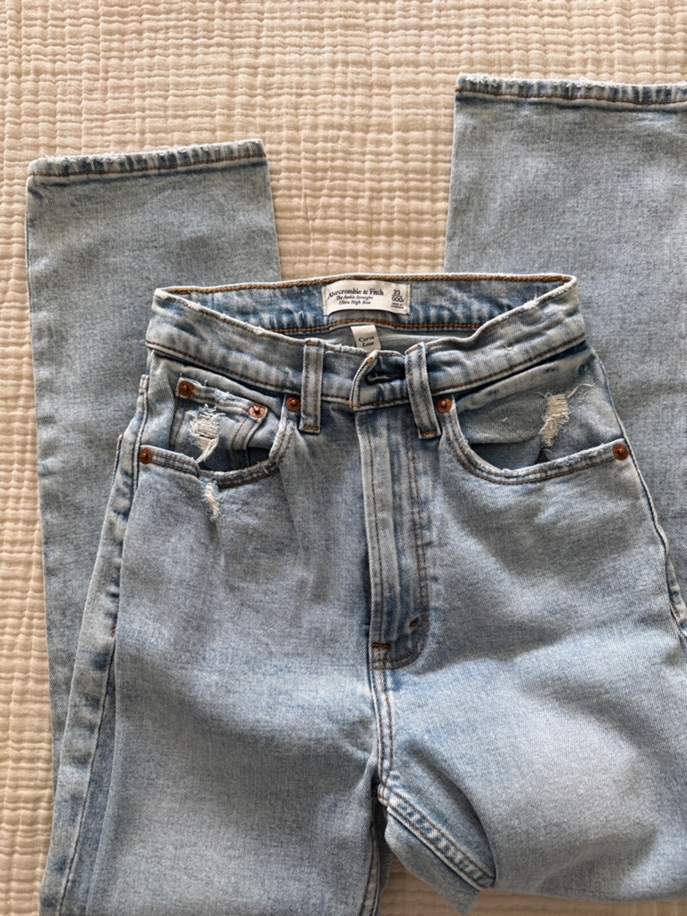 Abercrombie & Fitch Light Blue Distressed High-Rise Jeans